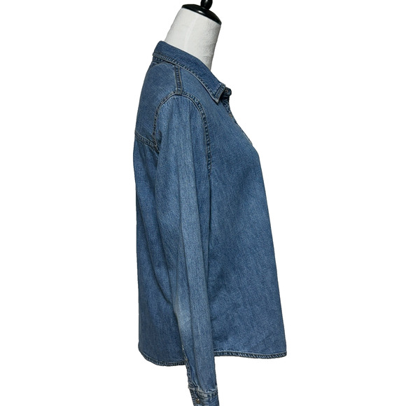 Vintage Tommy Hilfiger Shirt Womens 14 Blue Denim Jean Chambray Snap Y2K Western - Picture 6 of 9
